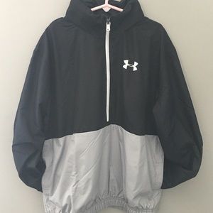 Under Armour Boys Lightweight Zip Windbreaker Jacket Hooded Black/Gray YM